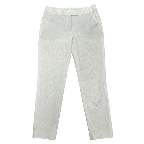 Akris Punto Textured Crop Cotton Cream Ivory Pants Dressy Preppy Trousers Size 2 - Picture 2 of 10
